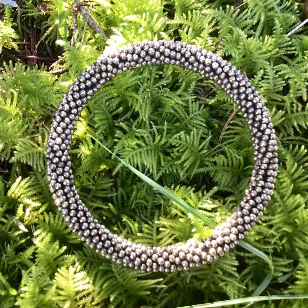 Silver Metallic Beaded Wrapped Solid Bangle Brace… - image 7